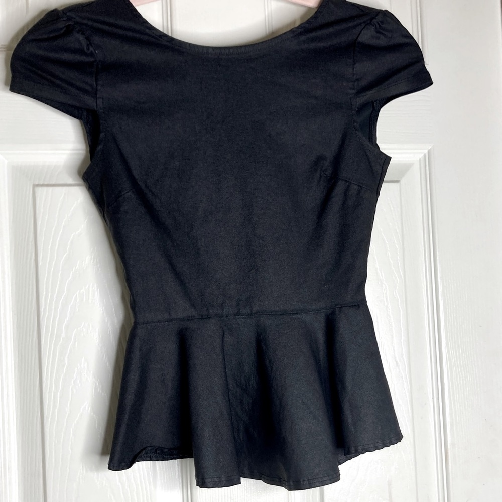 Black Peplum Bow-Back Blouse